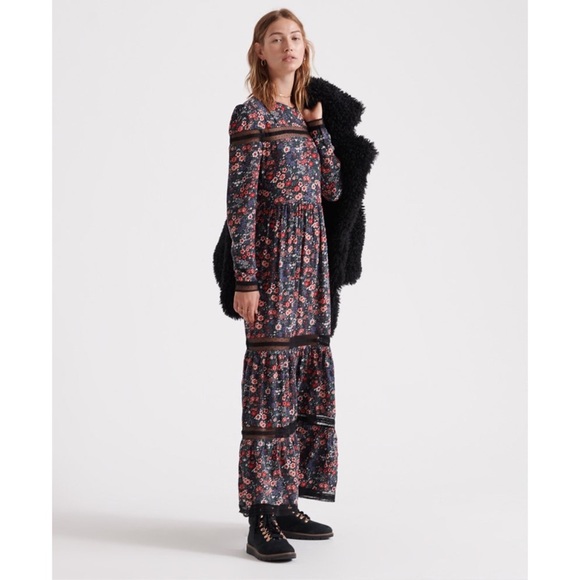 Superdry Skylar Maxi Dress-Floral Cut Out Lace Trim - Picture 5 of 14